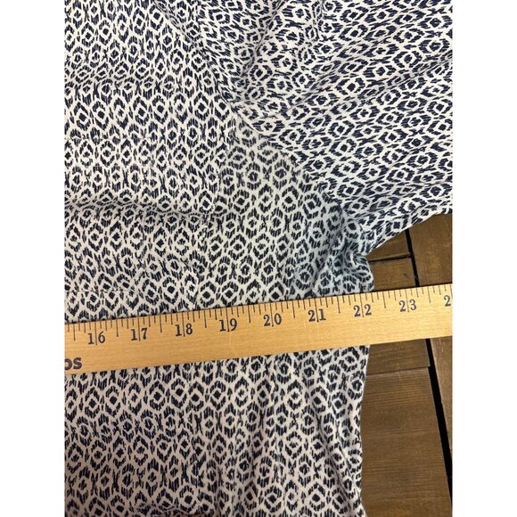 Nico Womens Button-Up Blouse L White & Navy Geometric Print 3/4 Sleeve - Picture 6 of 7